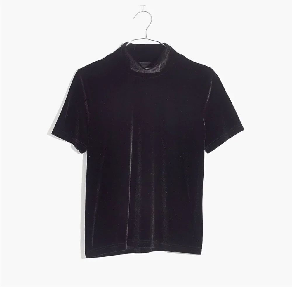 Madewell Velvet Mockneck Tee top blouse Black romantic, goth oversized boho XS - Picture 3 of 11